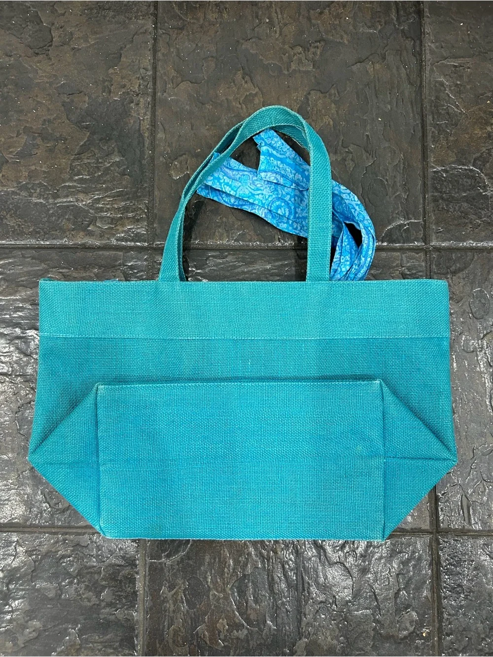 Murval Turquoise Woven Tote Handbag Blue Scarf Accent Summer Beach Bag